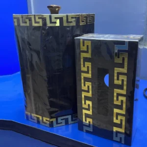 Multi Purpose Duarable Room Versace Design Round Dustbin With Tissue Box