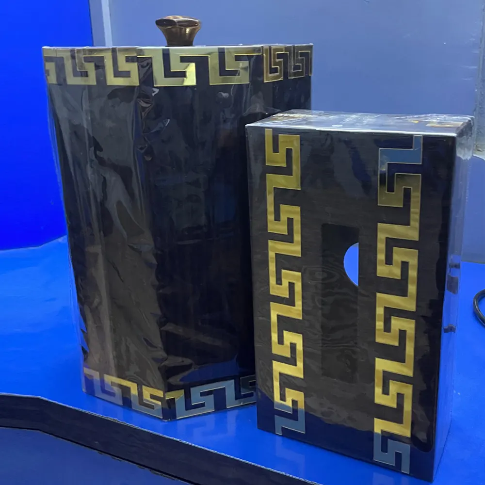 Multi Purpose Duarable Room Versace Design Round Dustbin With Tissue Box