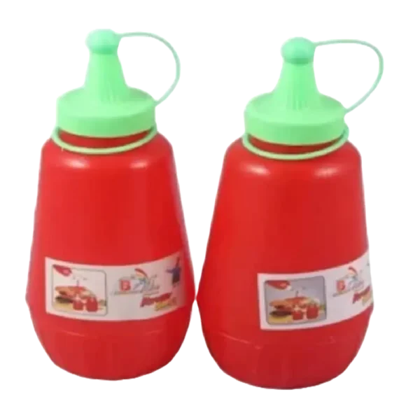 Red Squeeze Ketchup Bottles - Green Caps - Pack of 2 - 375 ml