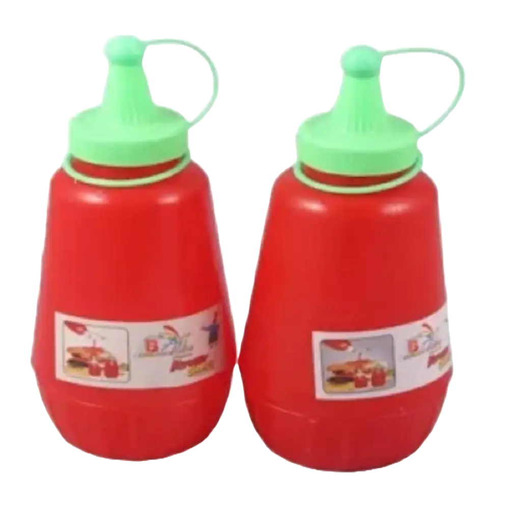 Red Squeeze Ketchup Bottles - Green Caps - Pack of 2 - 375 ml