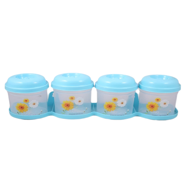 Spice Jar Set With Spoon & Wall Mountable Rack - Blue